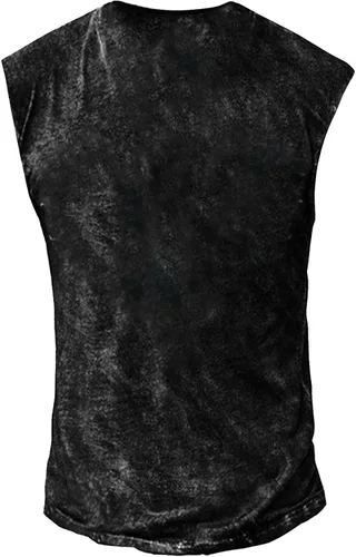 Vista 2 de Camiseta sin mangas con cuello en V para hombre, estilo Henley, desgastada, con estampado