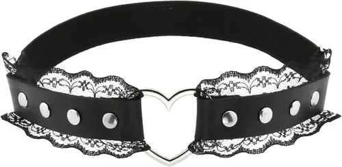 Vista 4 de Liguero de encaje para mujer, liguero ajustable en forma de corazón, ligas góticas punk, 2 piezas
