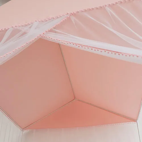 Vista 2 de Akiky Mosquitera para niñas con castillo de princesa pompón para interiores y exteriores, red para cama para niños, no incluye postes de cama Rosa