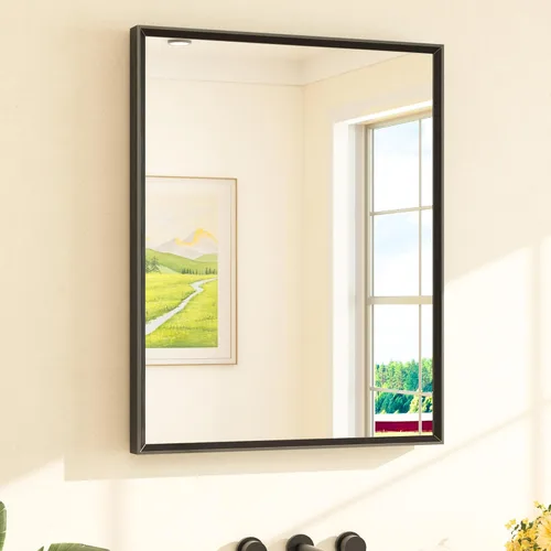 Vista 42 de TETOTE Espejo de baño dorado cepillado de 20" x 30", espejo de tocador de baño rectangular de latón dorado cepillado con marco biselado para sobre