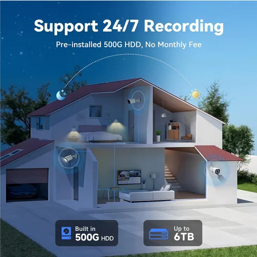 Vista 5 de Sistema de cámara de seguridad con cable para exteriores, 4CH 5MP Lite AHD DVR con disco duro de 500G, 4 x 3MP cámara CCTV con cable, kit DVR