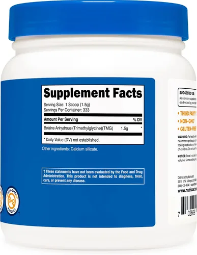 Vista 4 de Nutricost Betaína Anhidra Trimetilglicina (TMG) Polvo 500G (2 Botellas)