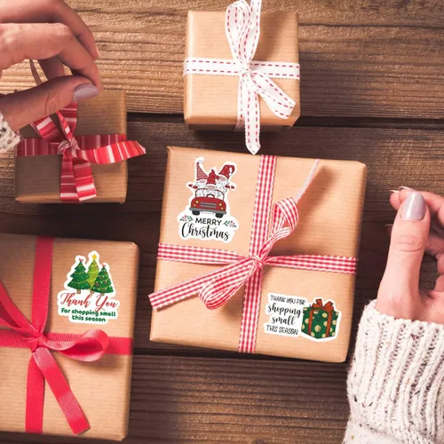 Vista 6 de Wailozco 200 calcomanías de gnomo de Feliz Navidad para sobres de pequeñas empresas, paquetes, productos hechos a mano, bolsas, bonitos sellos