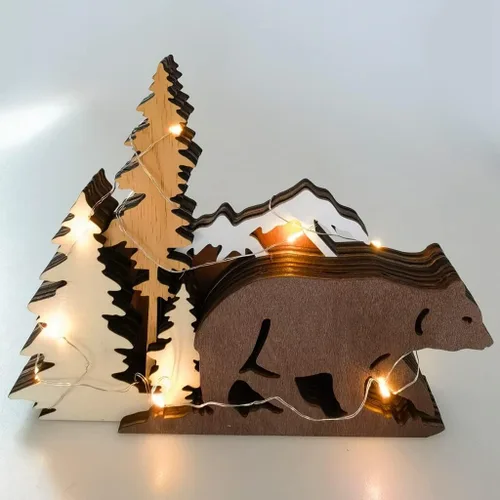 Vista 8 de Surakey Estatuas y figuras de madera, ciervos animales, osos, lobo, bosque, alce, decoración del hogar, siluetas de bosque multicapa y esculturas