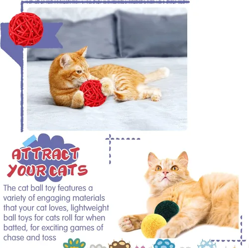 Vista 5 de Hungdao 100 piezas de juguetes para gatos, bolas pequeñas de plástico a granel, bolas de gato surtidas con campana para gatito, persecución