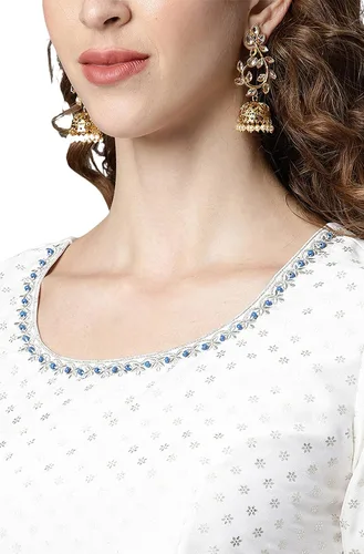Vista 7 de Janasya Lehenga Choli de poli seda blanca con Dupatta para mujer, Blanco