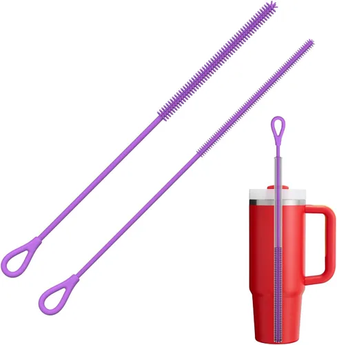 Vista 9 de YOTIME Cepillo Limpiador de Pajitas de Silicona, 2 Piezas Cepillo Reutilizable para Pajitas Extra Largo para Limpiar Vaso con Mango y Pajitas