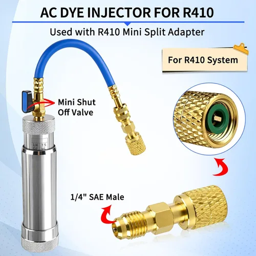Vista 6 de Inyector de tinte CA FANOVO 1234YF con válvula de bola de cierre y preventor de reflujo Upgrade R1234YF AC Oil Injector, 2 OZ Refrigerant Hand