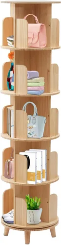 Vista 10 de Estantería giratoria, estantería esquinera independiente de 360 grados para espacios pequeños, estante de almacenamiento de madera maciza 1-Tier