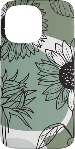 Vista 21 de iPhone 16 Aesthetic Sunflower Line Art Minimalistic Sage Green Case