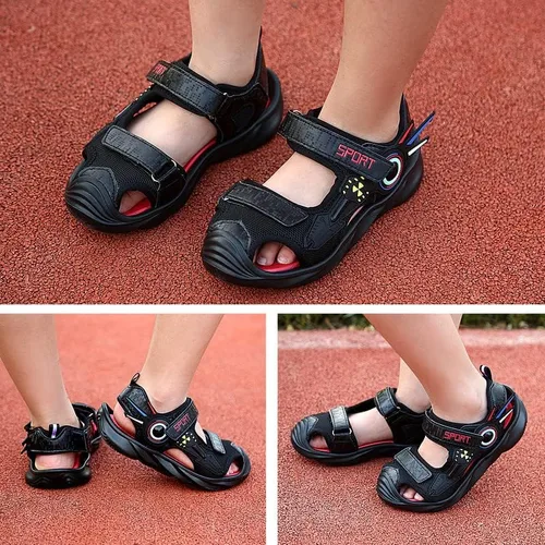 Vista 6 de Closed Toe Sandals for Boys and Girls for Active Play and Activities Adjustable Hook and Loop Straps, Breathable Mesh Upper, Comfortable and Thick