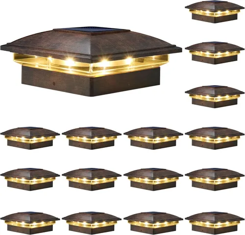 Vista 15 de VOLISUN - Luces solares para punta de poste al aire libre, impermeables, paquete de 12, valla solar - Luces para postes de 4x4, 5x5, 6x6 de Blanco
