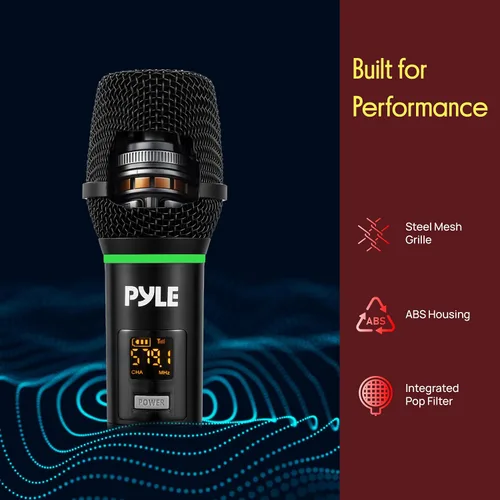 Vista 5 de Pyle Sistema de micrófono USB profesional, micrófono portátil dinámico de 16 canales con sonido claro de largo alcance, micrófono inalámbrico