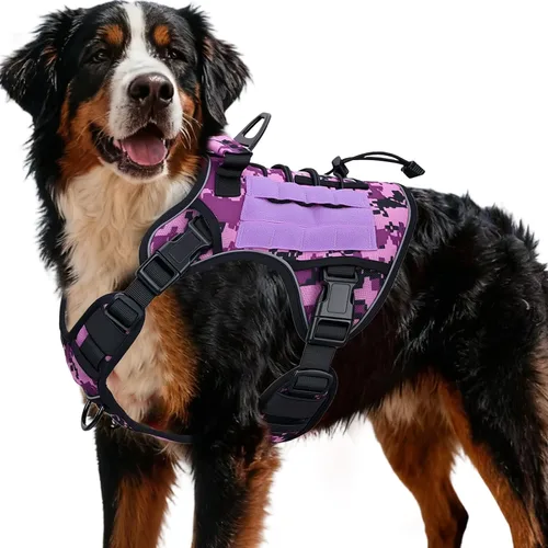 Vista 31 de Arnés táctico para perros grandes, chaleco reflectante ajustable sin tirones con sistema Molle, control de grado militar K9 para entrenamiento
