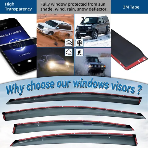Vista 2 de 4 unidades de tinte de humo con ribete cromado para montaje exterior, cinta de montaje en el exterior, PVC, protección contra la lluvia, viseras