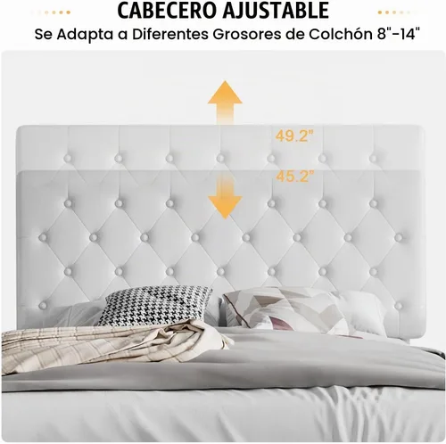 Vista 4 de SHA CERLIN Base de cama tamaño completo con cabecera capitoné con botones, base de colchón tapizada en cuero sintético, base de cama de plataforma
