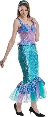 Vista 6 de ReneeCho Disfraz de sirena para mujer vestido de cola de sirena de Halloween disfraz de adulto