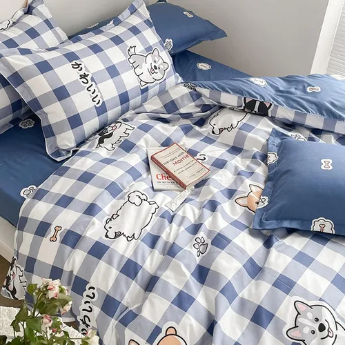 Vista 2 de LAMEJOR Juego de funda de edredón tamaño individual con bonito diseño de cuadros/cachorro (1 funda de edredón + 2 fundas de almohada)