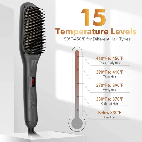 Vista 3 de Cepillo alisador de cabello, peine iónico para alisado de cabello para salón en casa, cepillo caliente con 15 temperaturas para uso universal A.
