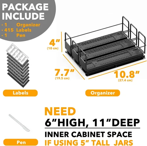 Vista 6 de SpaceAid Organizador de estantes de especias extraíble para gabinete, organizador de condimentos deslizante y resistente para cocina, organizador