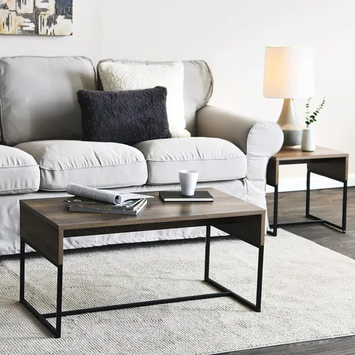 Vista 2 de Household Essentials Mesa de centro de grano Ashwood con base de hierro negro