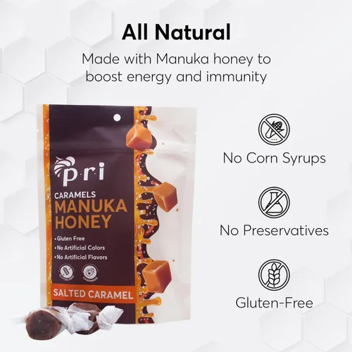 Vista 3 de P.R.I Caramelos salados con miel de Manuka, dulce y masticable, todo natural, 4 onzas