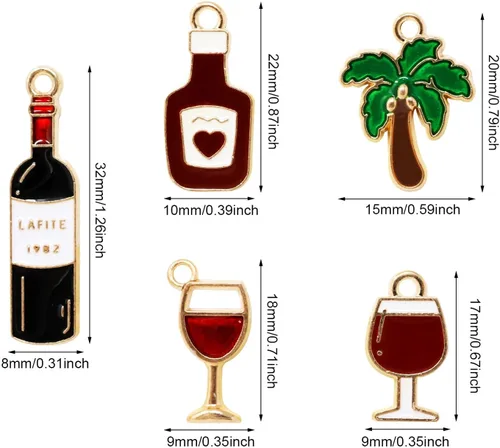 Vista 2 de Honbay 30 dijes esmaltados de vino tinto estilo hawaiano, para aretes, collares, pulseras, llaveros, joyería y manualidades (5 estilos), aleación