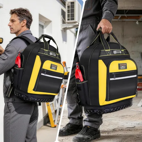 Vista 2 de AIRAJ Mochila de herramientas resistente, mochila de herramientas de 17 pulgadas con base dura moldeada impermeable, bolsa de herramientas duradera