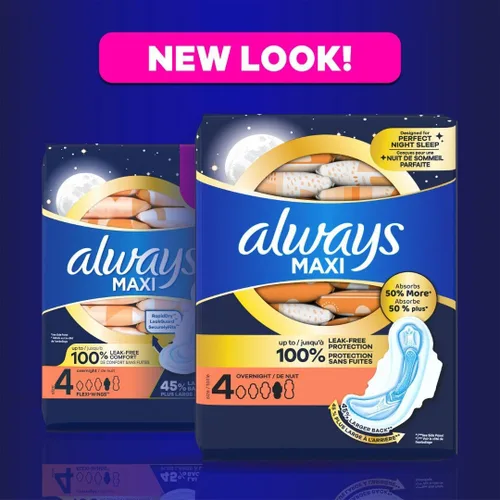 Vista 7 de Always Maxi - Almohadillas femeninas para mujer, talla 4, absorción nocturna, con alas, sin perfume, 26