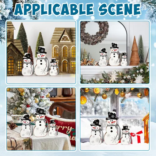 Vista 7 de 3 piezas de decoración de mesa de Navidad con muñeco de nieve, muñeco de nieve de madera, centros de mesa de invierno, letrero de mesa de madera