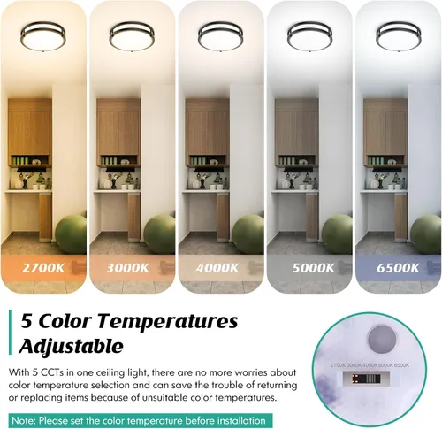 Vista 3 de Lámpara de techo LED de montaje empotrado de 10 pulgadas, 30W, 4000 lm, ajustable, 2700K/3000K/4000K/5000K/6500K, cambio de color, lámpara de techo