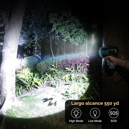 Vista 2 de YIERBLUE Linterna de Foco Recargable con 1000000 Altos Lúmenes LED, Foco de Largo Alcance Impermeable IP67, Linterna de Mano Resistente a Impactos