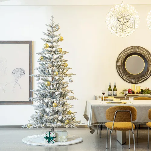 Vista 26 de Glitzhome - Árbol de Navidad artificial delgado preiluminado de 2.4 m, con ramas de pino Aspen Frostfall, soporte plegable de metal, 500 luces Aspen
