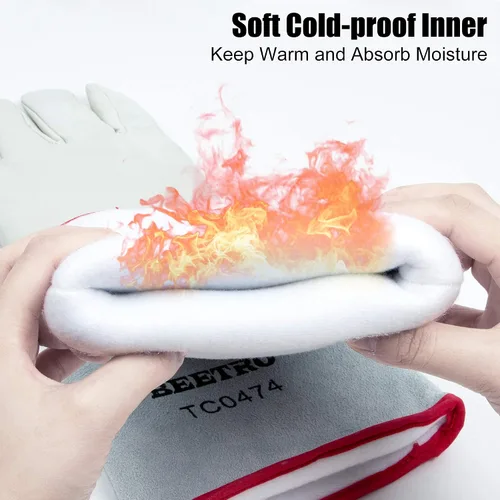 Vista 7 de BEETRO - Guantes anticongelantes de -292℉/-180℃ o superior para manejo de hielo seco, nitrógeno líquido, esponja e interior de algodón
