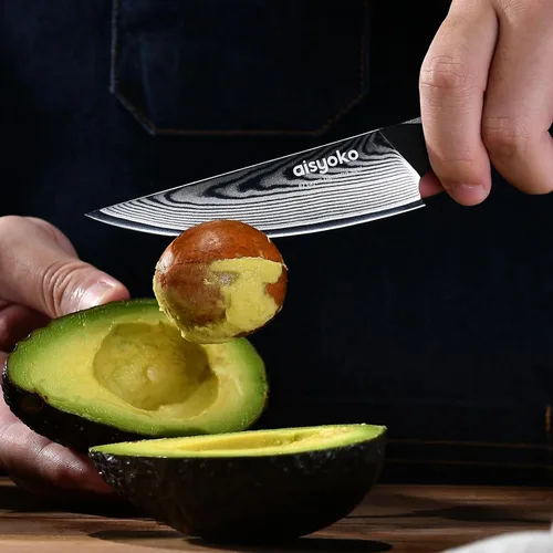 Vista 3 de aisyoko Cuchillo de pelar de 4.5 pulgadas, cuchillo de chef de acero Damasco con mango ergonómico G10, acero de alto carbono VG10, cuchillo