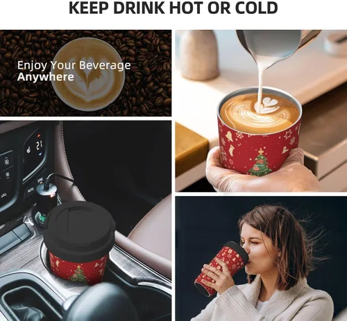 Vista 6 de bassyil Taza de café aislada de Navidad de 17 onzas con asa de tapa abatible, vaso de viaje aislado de acero inoxidable, a prueba de derrames