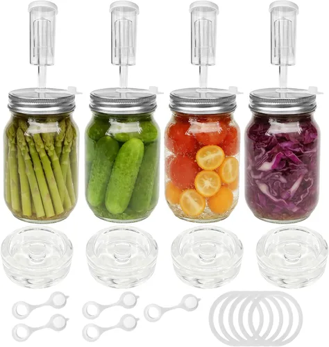 Vista 8 de Kit de tapas de fermentación para tarros Mason de boca ancha 6 tapas de fermentación de acero inoxidable 304 con 6 esclusas de aire, 6 anillos