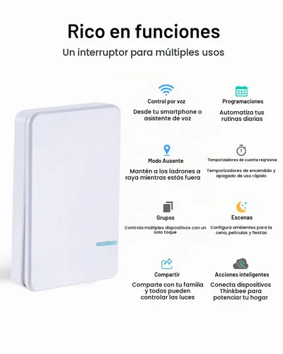 Vista 2 de Interruptor de luz inteligente – Thinkbee 2.4Ghz Wifi Kit de interruptor de luz inalámbrico, compatible con Alexa, Google Assistant e IFTTT, control