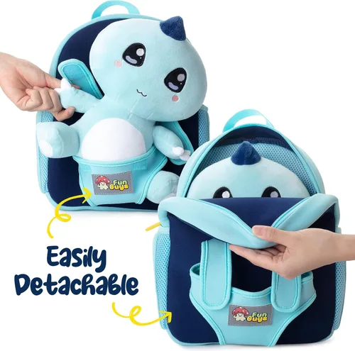 Vista 4 de FunGuys Mochila Kawaii de dinosaurio para niños de 3 a 5 años, mochila para niños y niñas, mochila preescolar para niños de 5 a 7 años, jardín