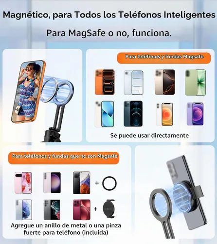 Vista 2 de Soporte magnético para trípode de teléfono de 69 pulgadas con control remoto y soporte para teléfono