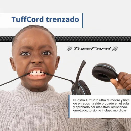 Vista 7 de Cyber Acoustics Auricular estéreo de 3.5mm (AC-5002) – Comunicación duradera, nítida y clara en aulas y en casa Fabricado con 60% plástico