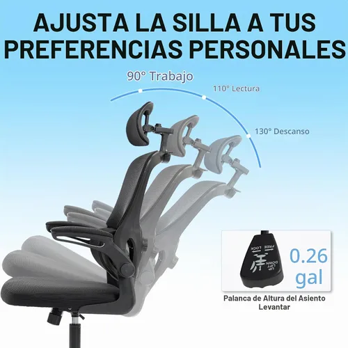 Vista 7 de Silla de oficina ergonómica, malla para silla de oficina con brazos Negro clásico