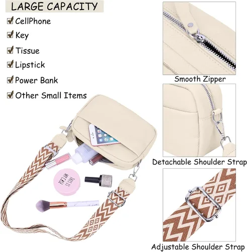 Vista 3 de Efilra Bolso cruzado pequeño para mujer, de piel auténtica, bolso cruzado para cámara, bolso cruzado para mujer con correa de guitarra