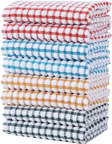 Vista 12 de Oeleky Toallas de cocina de algodón, 15 x 26 pulgadas, a cuadros, paquete Multicolor