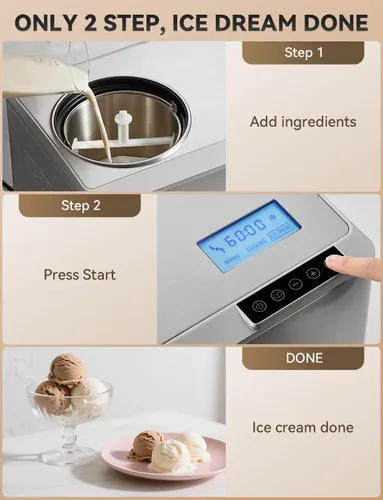 Vista 5 de COUPLUX Máquina para hacer helados, máquina de helado de 2.1 cuartos de galón de congelación más rápida con compresor integrado, fácil de operar