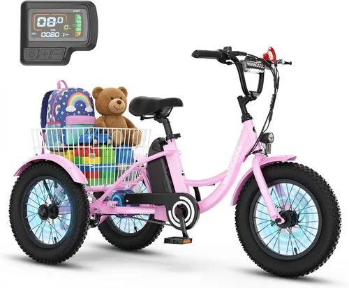 Vista 10 de MOPHOTO Triciclo eléctrico de 16 pulgadas para jóvenes, bicicleta eléctrica Menta cool