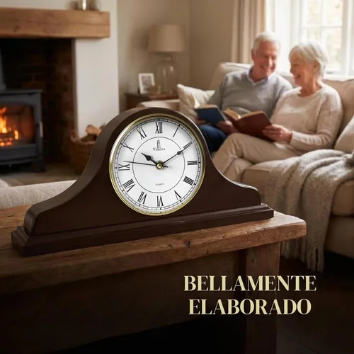 Vista 7 de Reloj de Repisa a Batería - Reloj de Repisa de Madera - 15x7.5 pulgadas - Silencioso, Hecho de Madera Real y Fácil de Leer - para Decoración de Sala