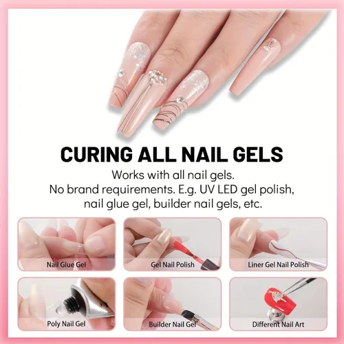 Vista 2 de Secador de uñas UV LED Mini lámpara portátil de curado para esmalte de uñas de gel, 6 W blanco Rosado