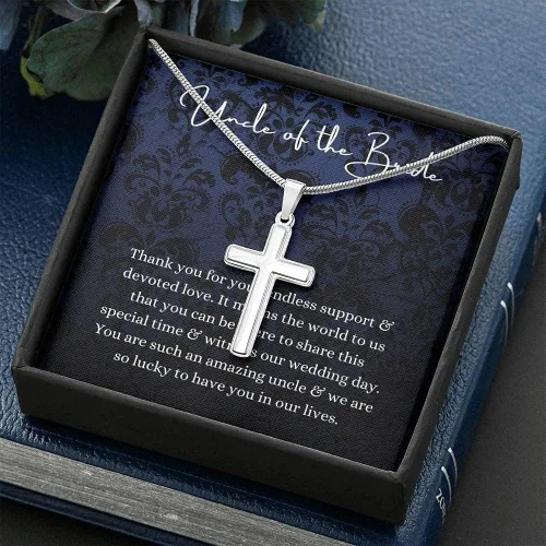 Vista 2 de Regalo personalizado Collar de cruz, tío de la novia, regalo de boda de novia y novio, regalo de agradecimiento de fiesta de novia, regalo de boda