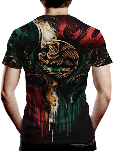 Vista 2 de Camiseta de moda de verano con estampado de bandera mexicana para hombre